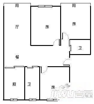 巴黎广场3室2厅2卫154㎡户型图