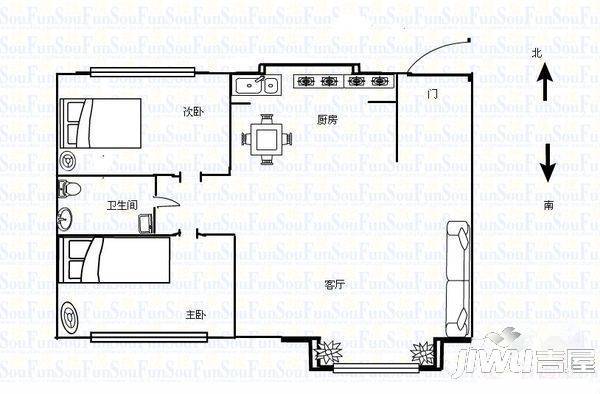 山水小区2室2厅1卫87㎡户型图