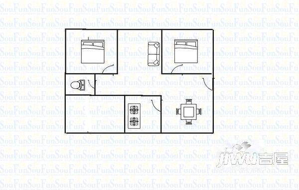 景观小区2室2厅1卫95㎡户型图