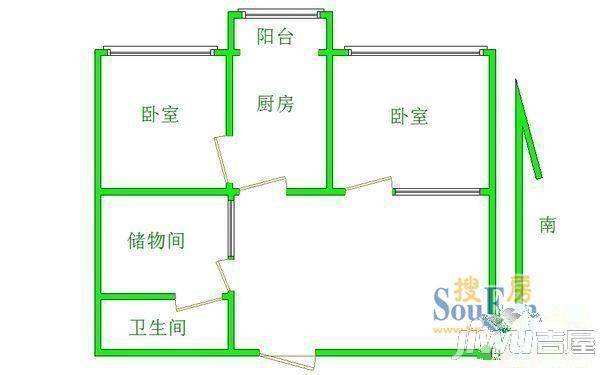 工行大院3室1厅1卫户型图