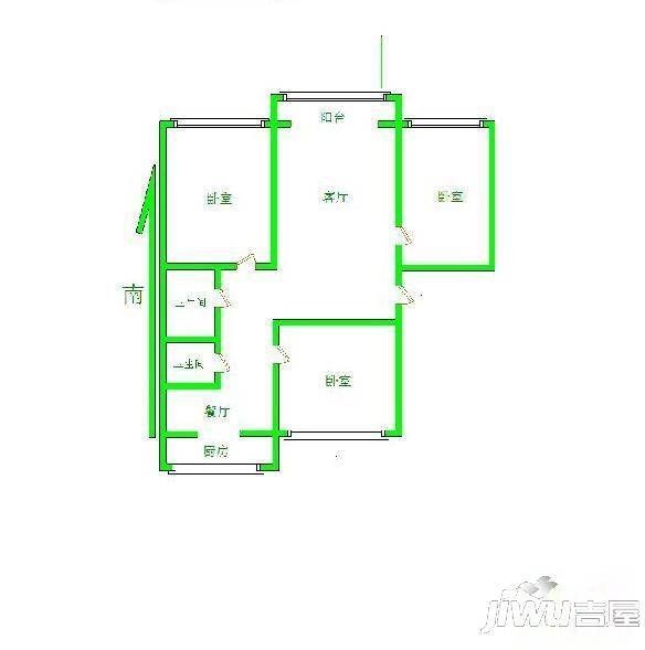 武警小区2室2厅1卫97㎡户型图