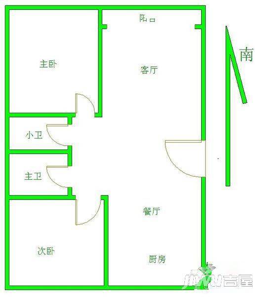 武警小区2室2厅1卫97㎡户型图