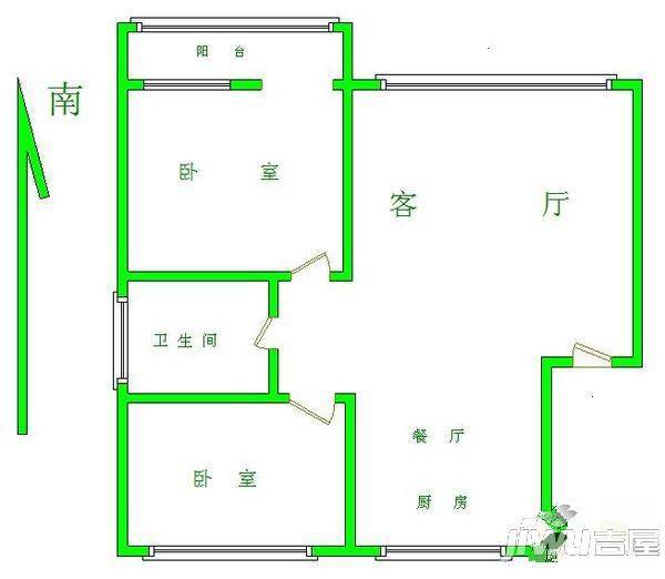 武警小区2室2厅1卫97㎡户型图