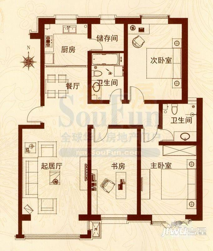 如意家园3室2厅2卫户型图