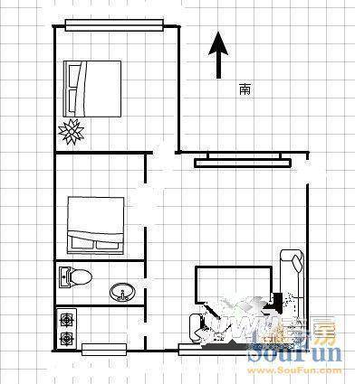 仕奇南小区2室1厅1卫户型图