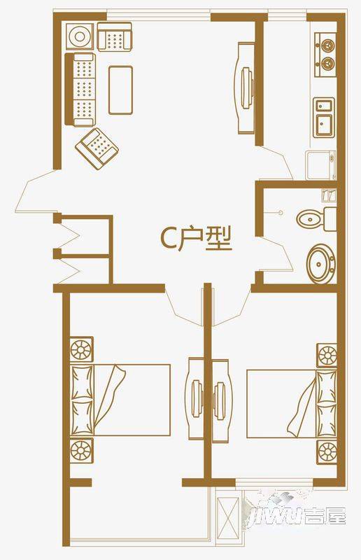 德美公寓2室2厅1卫户型图