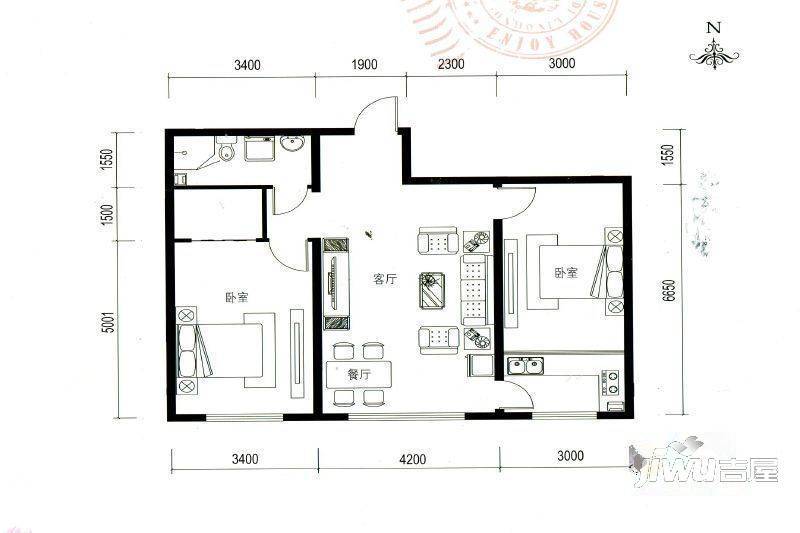 国华商住小区2室1厅1卫户型图