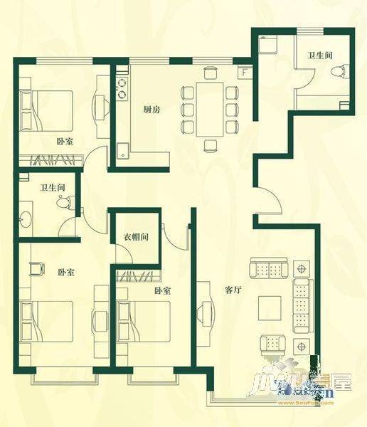 讨号板新村3室1厅1卫户型图