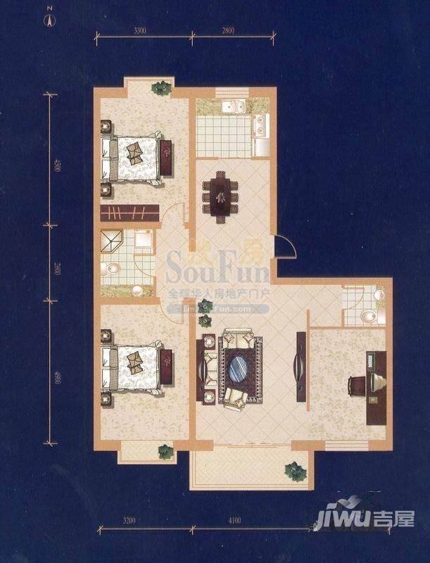 呼铁佳园3室2厅1卫户型图