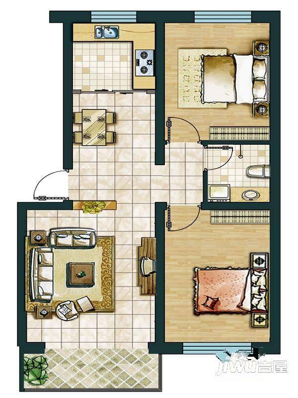 金口岸公寓2室1厅1卫户型图