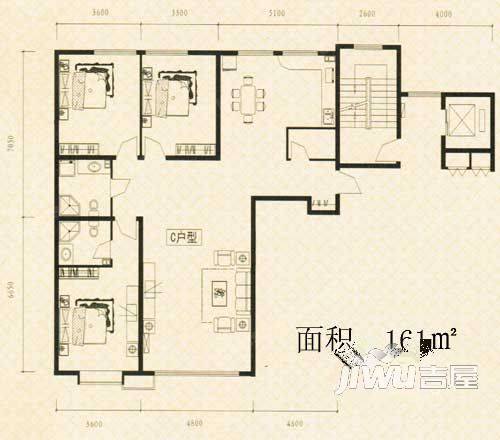 公园世家1室1厅1卫71.3㎡户型图