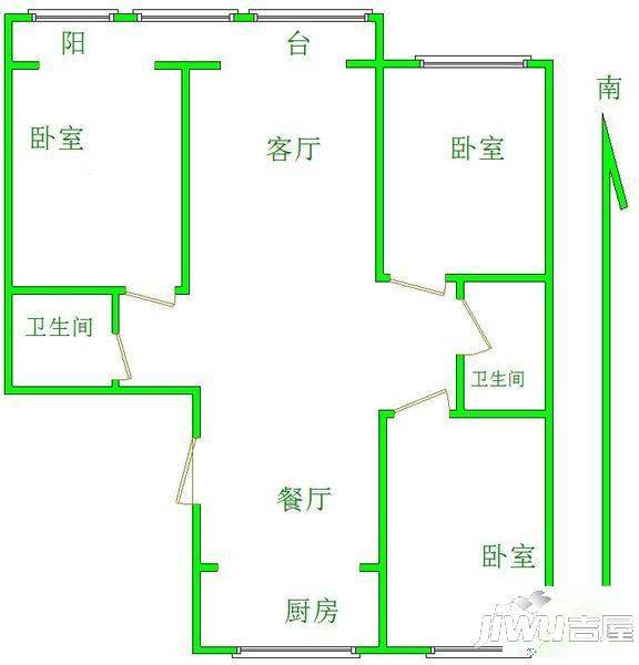 中华家园3室2厅2卫130㎡户型图
