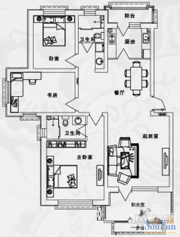 世纪庄园2室2厅1卫户型图