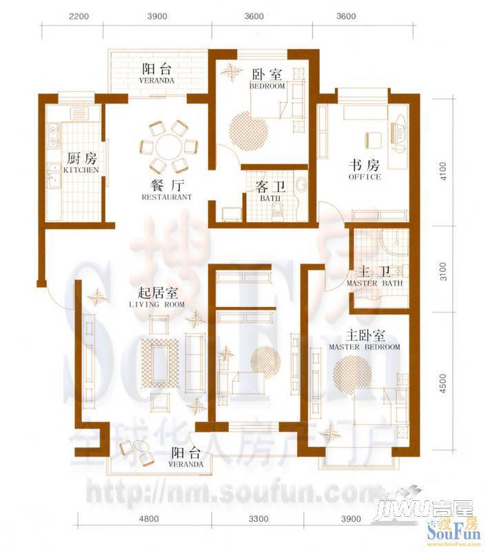 御景园2室1厅1卫户型图