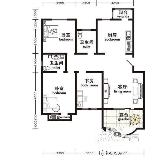 誉博财富中心3室2厅2卫户型图