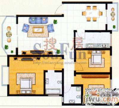 恒信花园3室2厅2卫106㎡户型图