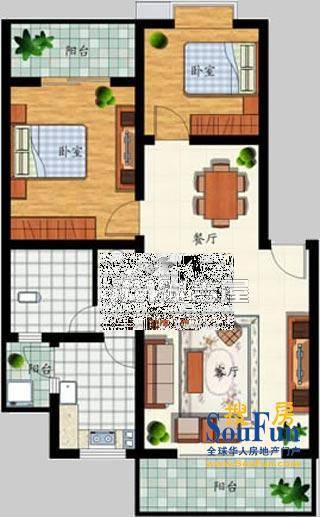 东圣清华园3室2厅2卫129.1㎡户型图