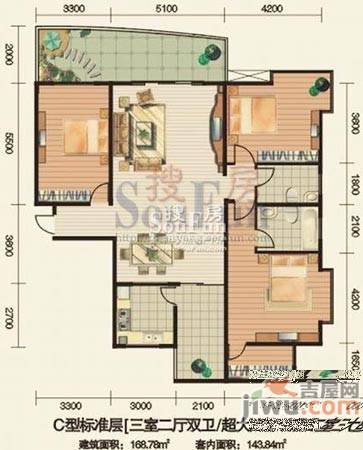 安江名园3室2厅2卫168.8㎡户型图