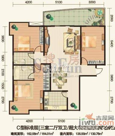 安江名园3室2厅2卫162.6㎡户型图