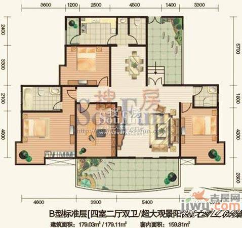 安江名园4室2厅2卫179㎡户型图