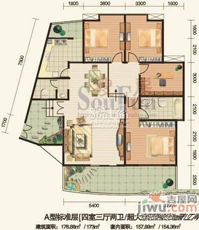 安江名园4室3厅2卫176.9㎡户型图