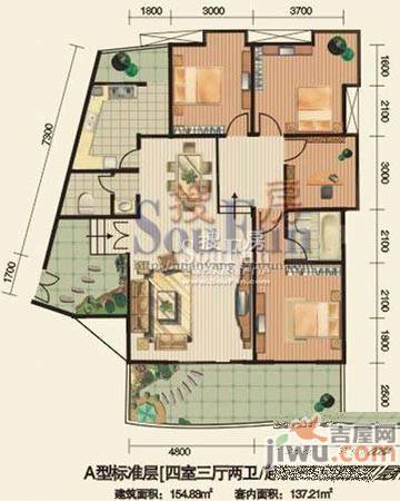 安江名园4室3厅2卫154.9㎡户型图