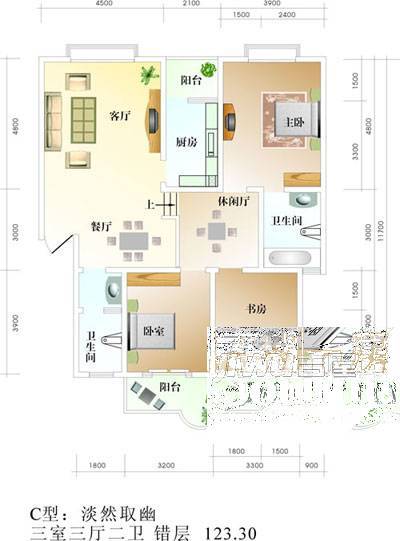 中房阳光水岸3室3厅2卫123.3㎡户型图