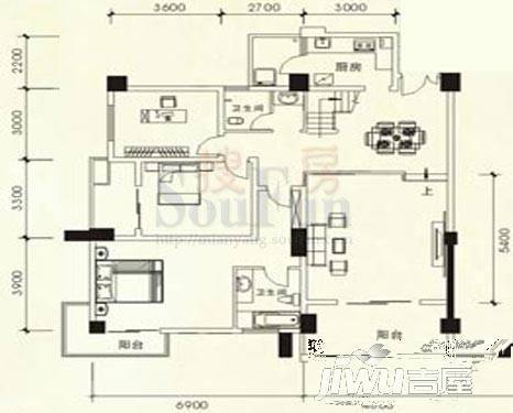 亚川桂园逸景3室2厅2卫144.1㎡户型图