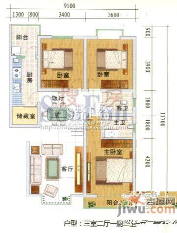 兴发城东逸景3室2厅2卫111.7㎡户型图