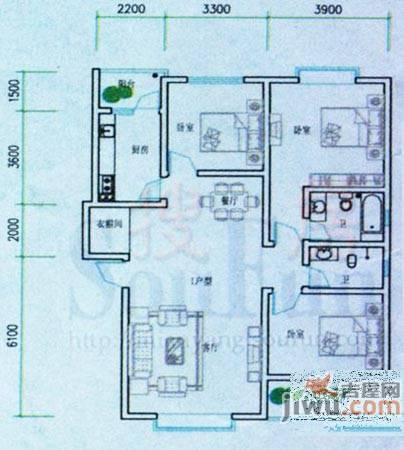 隆盛馨领域1室2厅1卫60.5㎡户型图