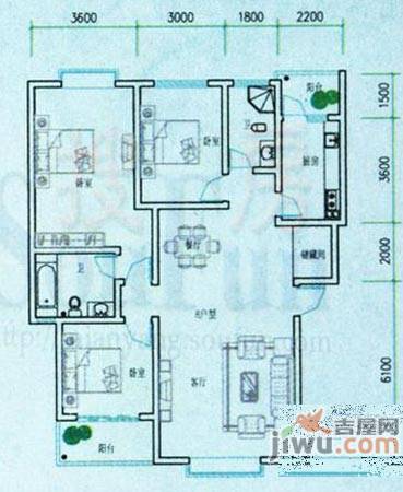 隆盛馨领域1室2厅1卫60.5㎡户型图