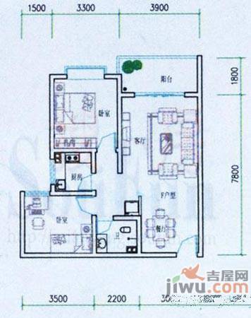 隆盛馨领域1室2厅1卫60.5㎡户型图