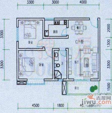 隆盛馨领域1室2厅1卫60.5㎡户型图