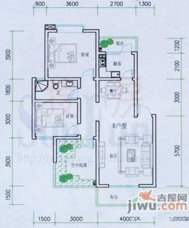 隆盛馨领域1室2厅1卫60.5㎡户型图