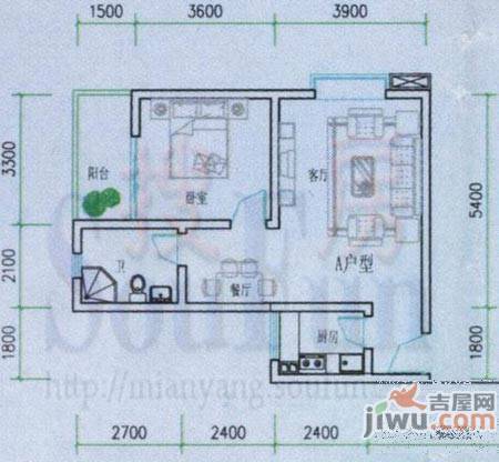 隆盛馨领域1室2厅1卫60.5㎡户型图