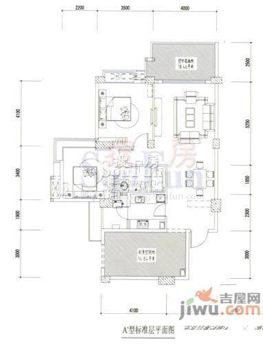 文泉翠满庭2室2厅1卫89.8㎡户型图