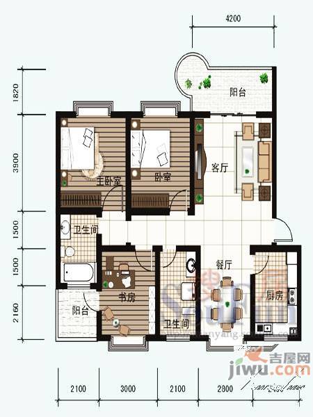 上河美地2室2厅2卫122㎡户型图