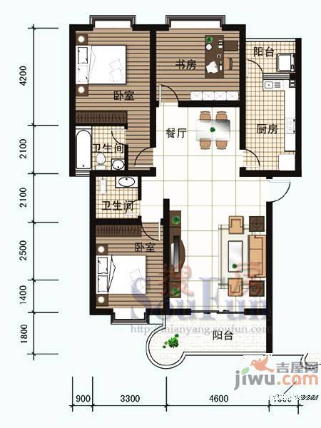 上河美地2室2厅2卫127㎡户型图