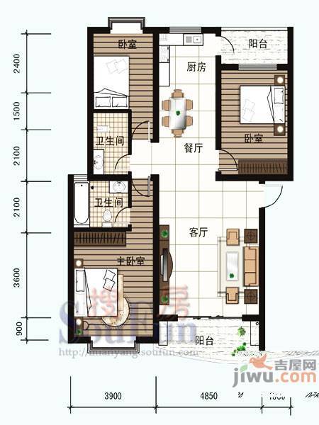 上河美地3室2厅2卫123㎡户型图