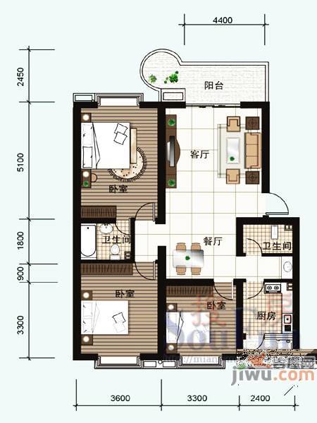 上河美地3室2厅2卫115㎡户型图