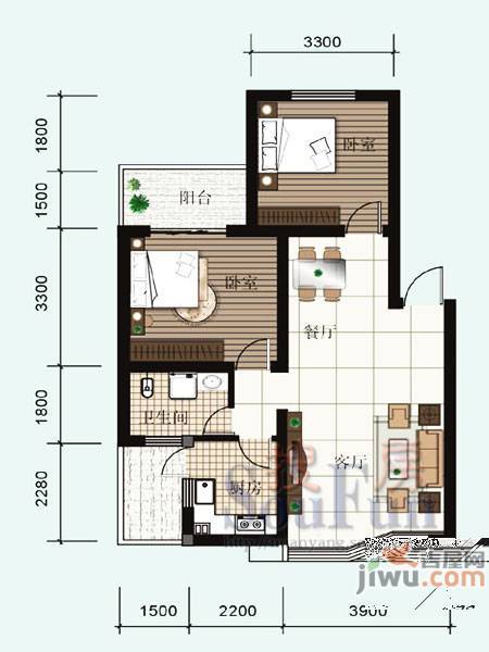 上河美地2室2厅1卫75㎡户型图