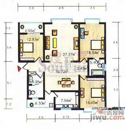 芙蓉华庭3室2厅1卫103.3㎡户型图