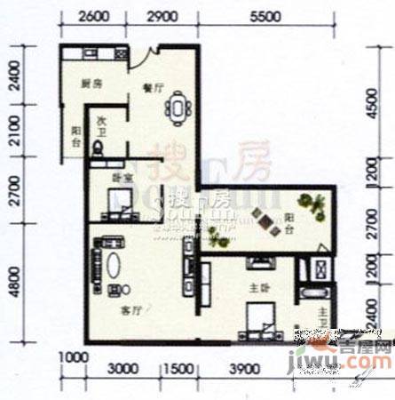 福星都市时尚2室2厅2卫104㎡户型图