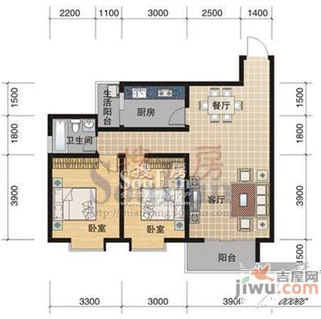 阳光曼哈顿2室2厅1卫85㎡户型图