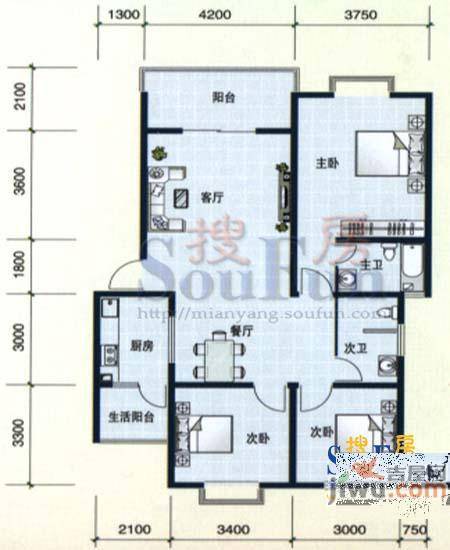 台北金城3室2厅2卫114㎡户型图