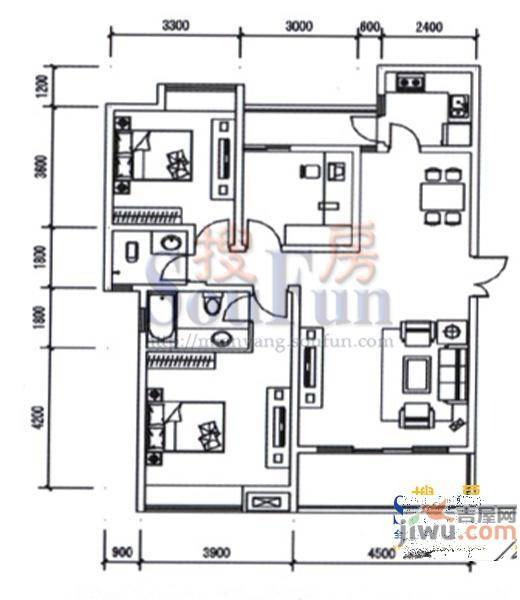 紫金名门3室2厅2卫122.5㎡户型图