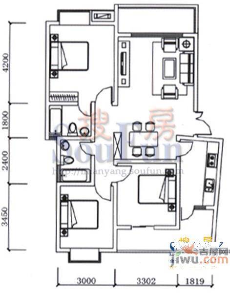 紫金名门3室2厅2卫122.5㎡户型图