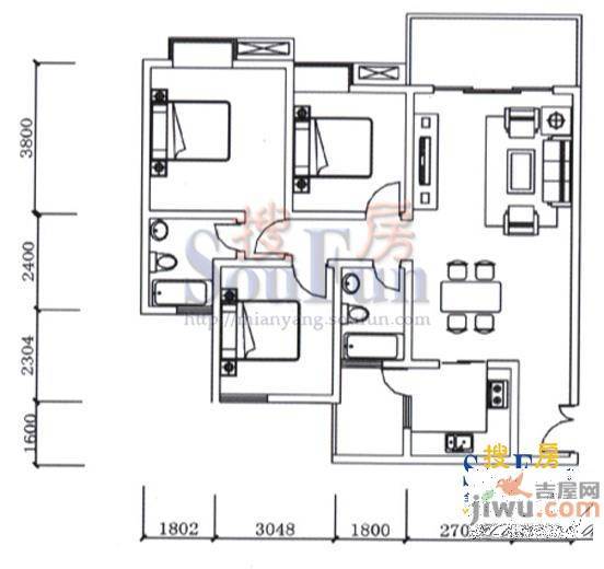 紫金名门3室2厅2卫122.5㎡户型图