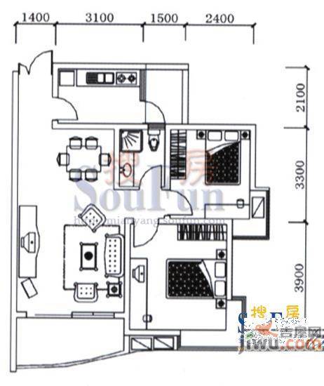 紫金名门3室2厅2卫122.5㎡户型图