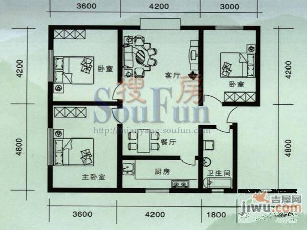 富乐风景线2室2厅1卫68㎡户型图